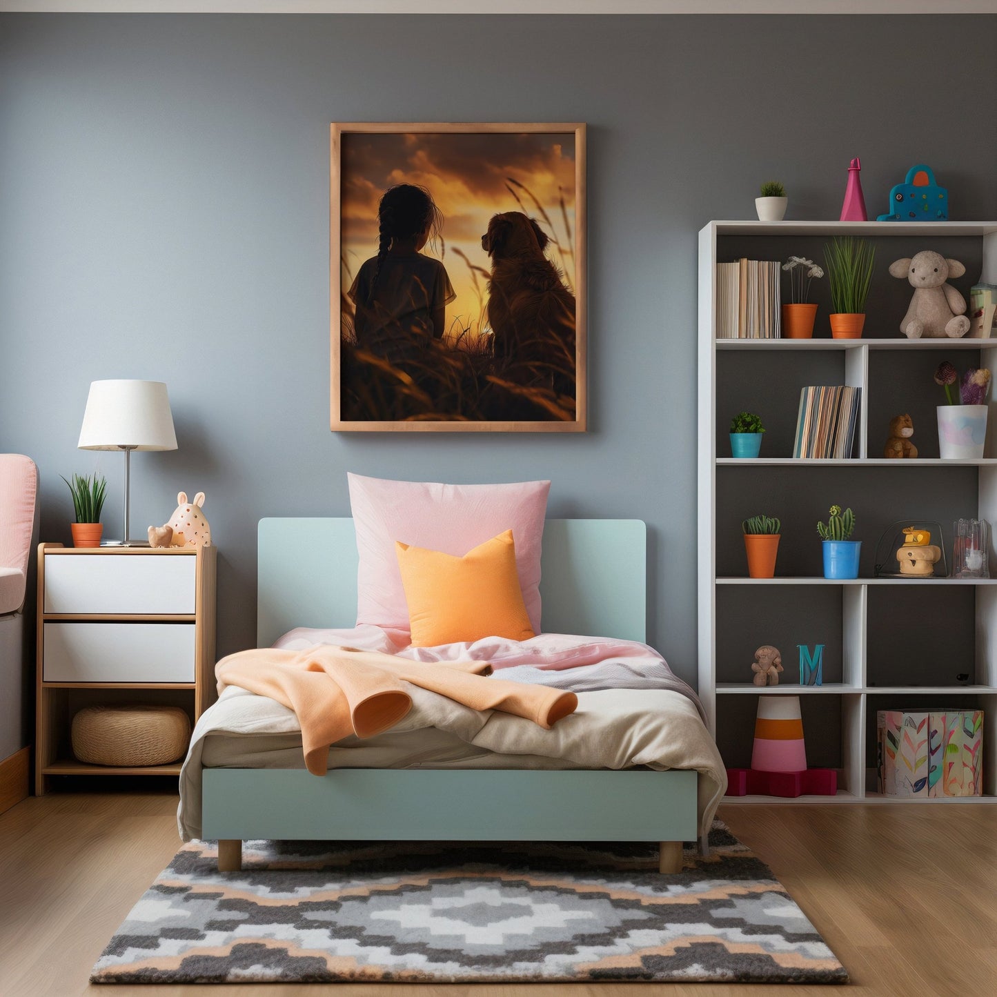 Girl and Dog at Dusk Digital Art Download - Luxuria Canvas