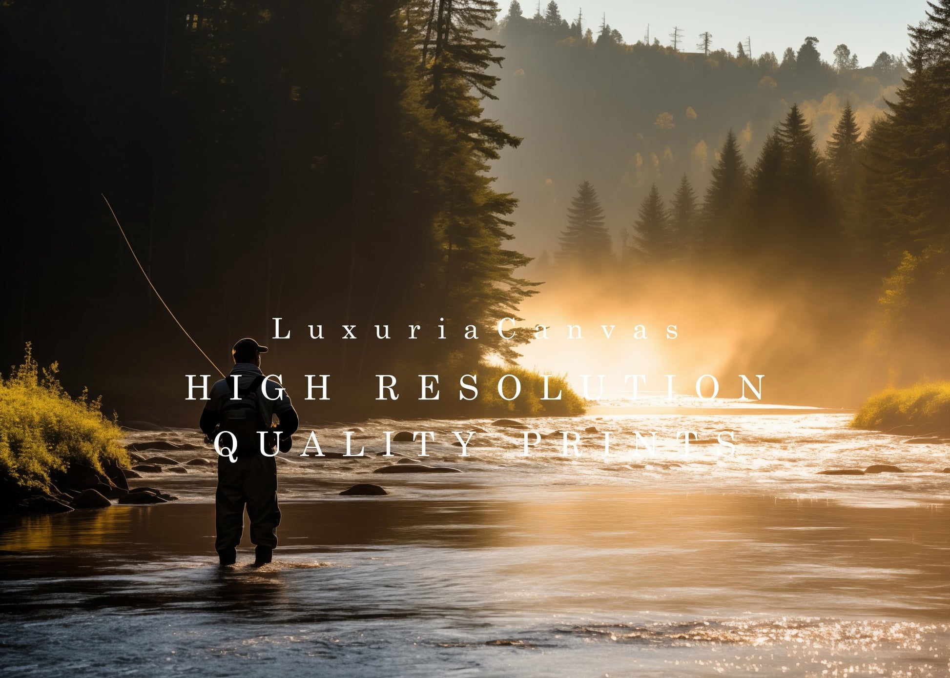 Misty River Morning Fly Fishing, High Quality Digital Download - Luxuria Canvas