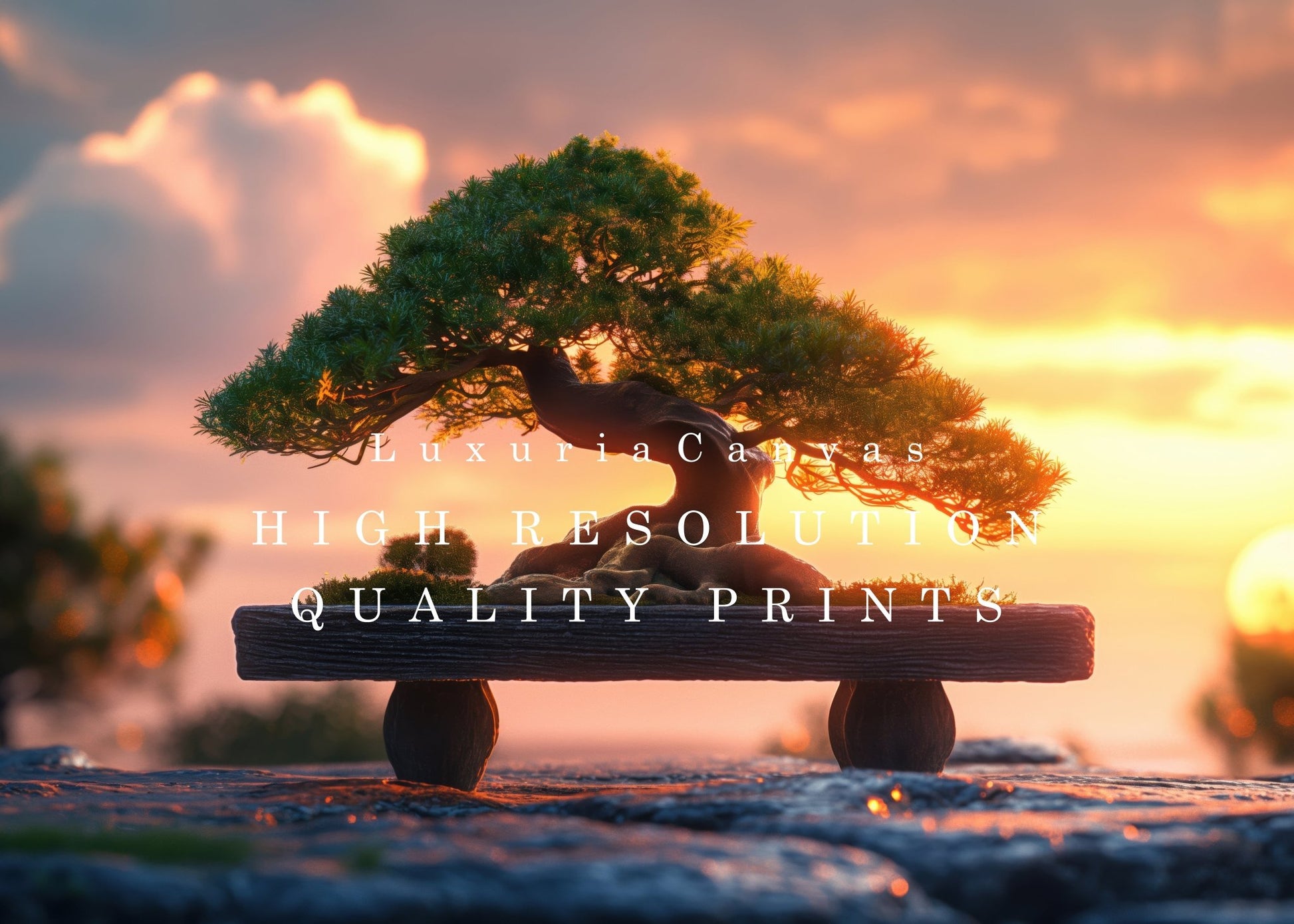 Wooden Bench Bonsai, High Quality Digital Download - Luxuria Canvas