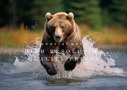 Grizzly Bear River Run Digital Art Download - Luxuria Canvas