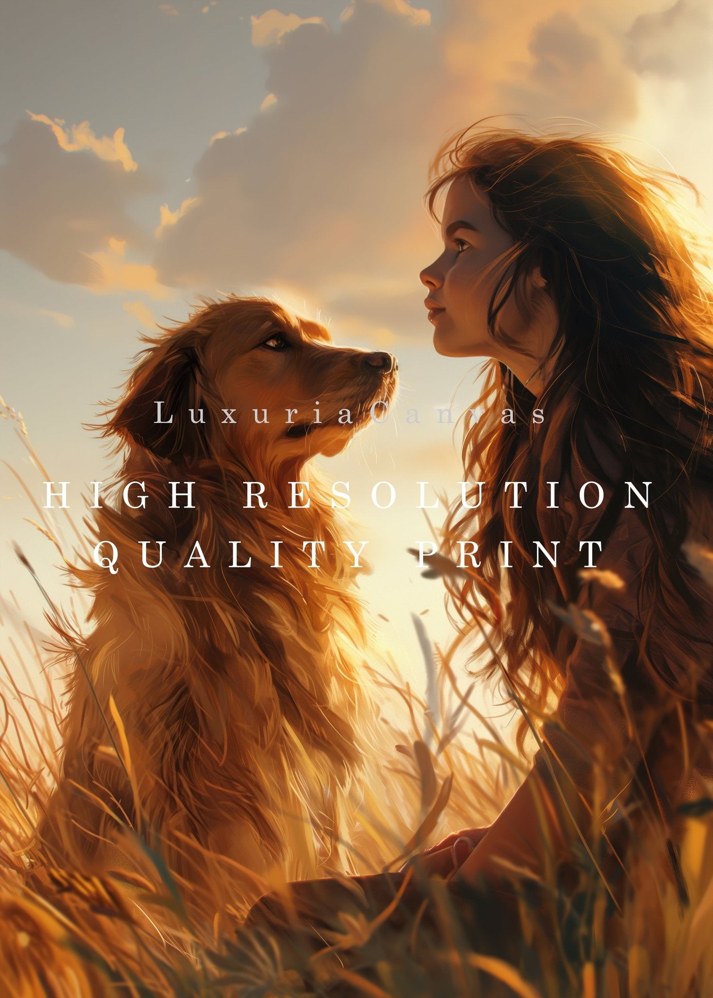 Girl with Dog Digital Art Download - Luxuria Canvas