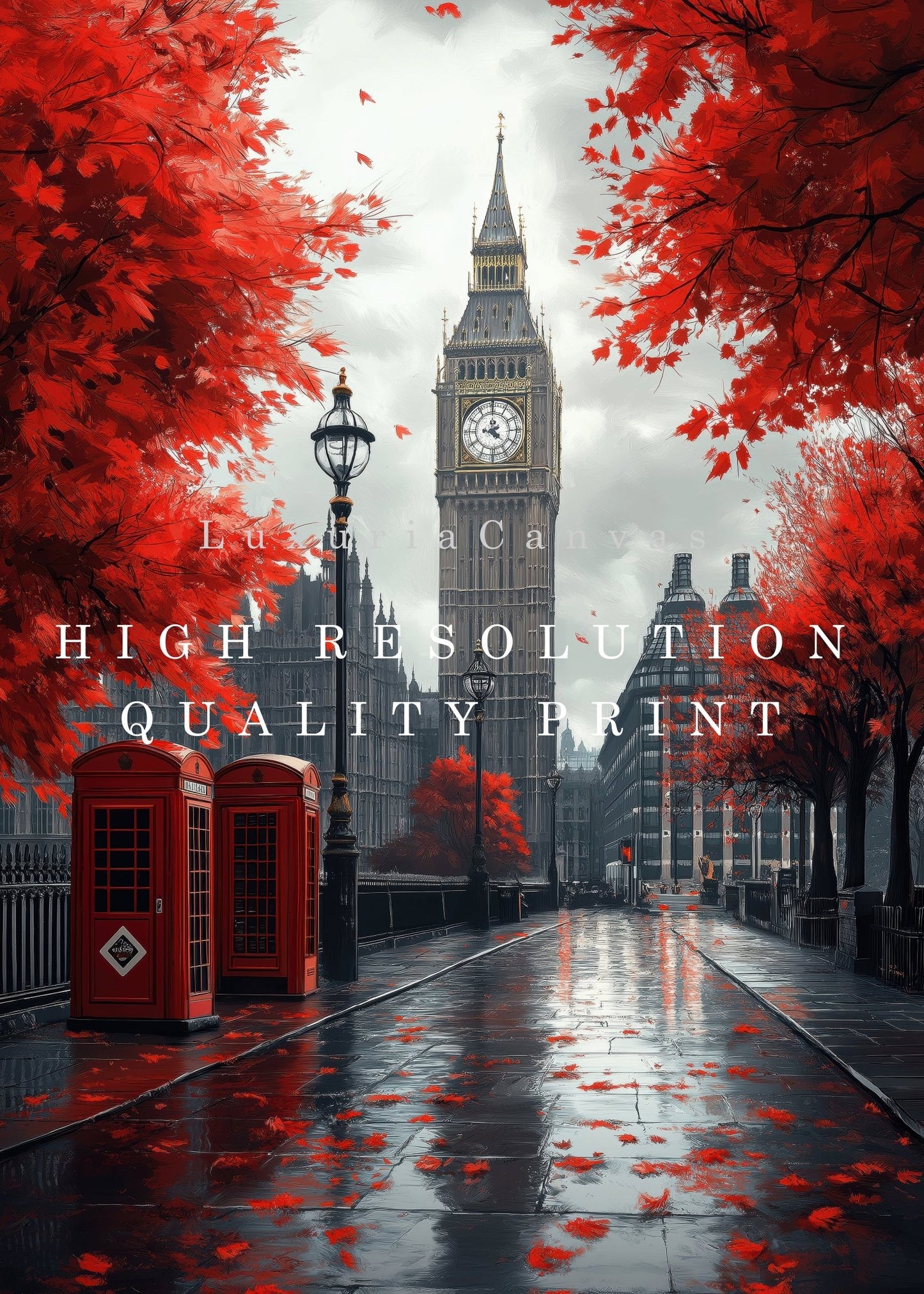 London Red Autumn Digital Art Download - Luxuria Canvas