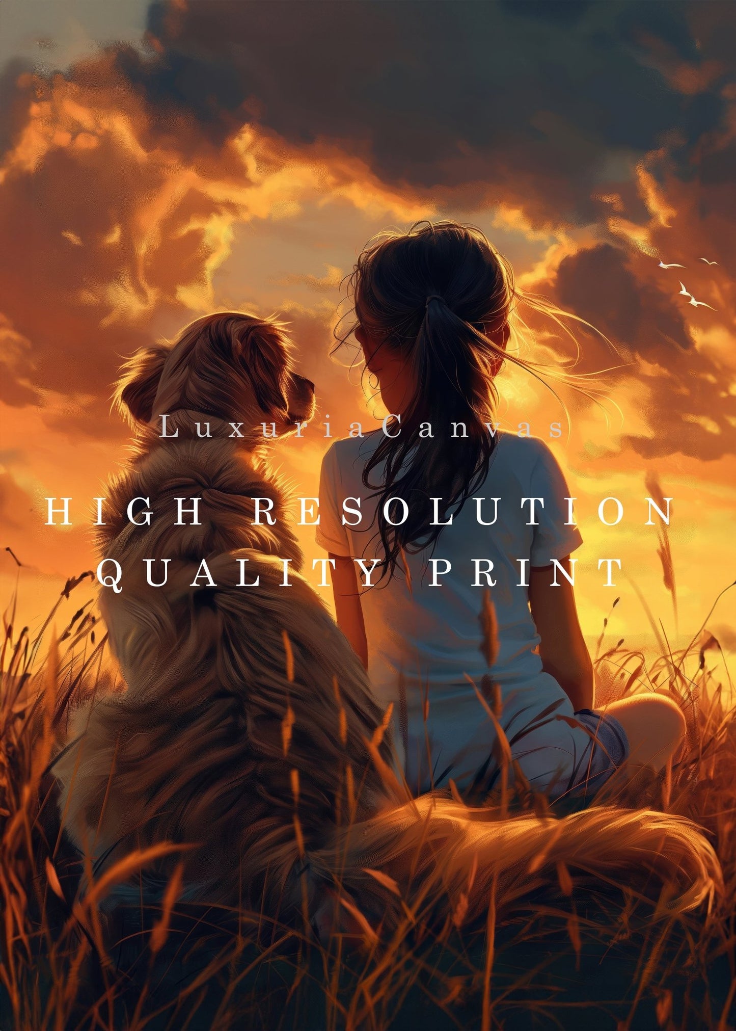 Girl with Dog Digital Art Download - Luxuria Canvas