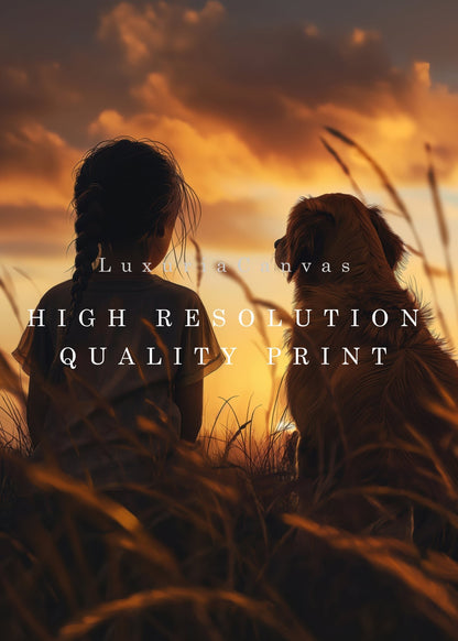 Girl and Dog at Dusk Digital Art Download - Luxuria Canvas