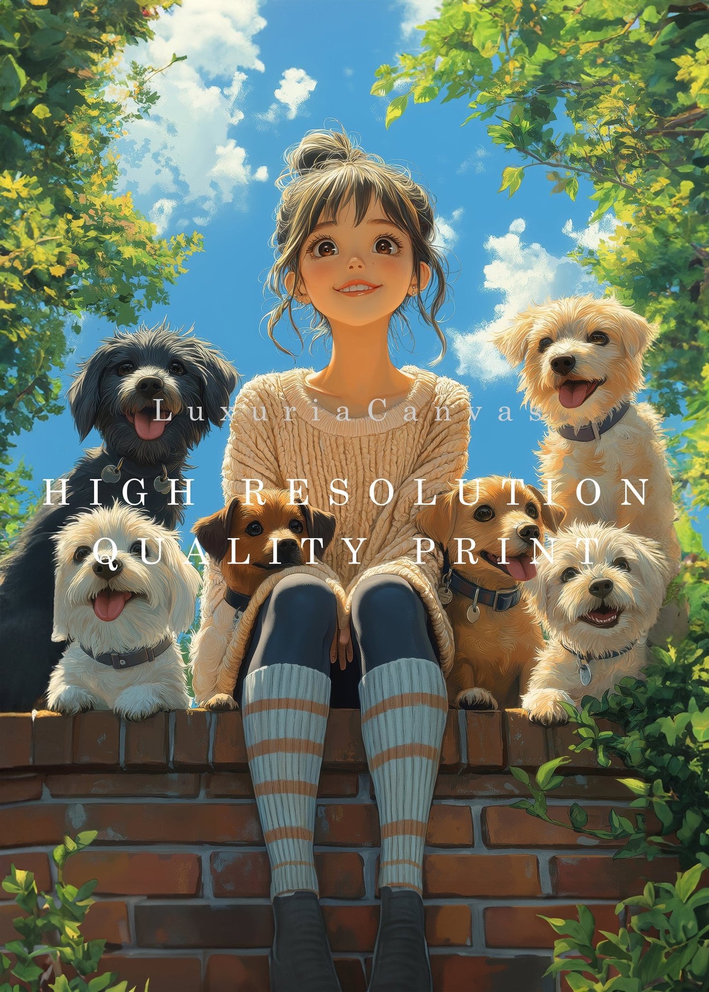 Girls Dog Friends Digital Art Download - Luxuria Canvas