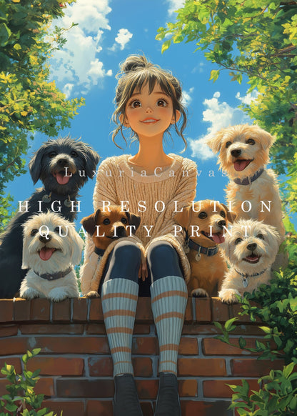 Girls Dog Friends Digital Art Download - Luxuria Canvas