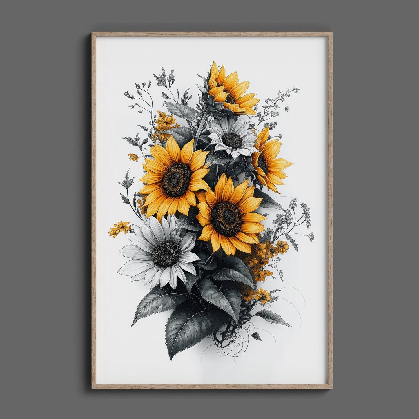 Monochromatic Sunflowers Digital Art Download - Luxuria Canvas