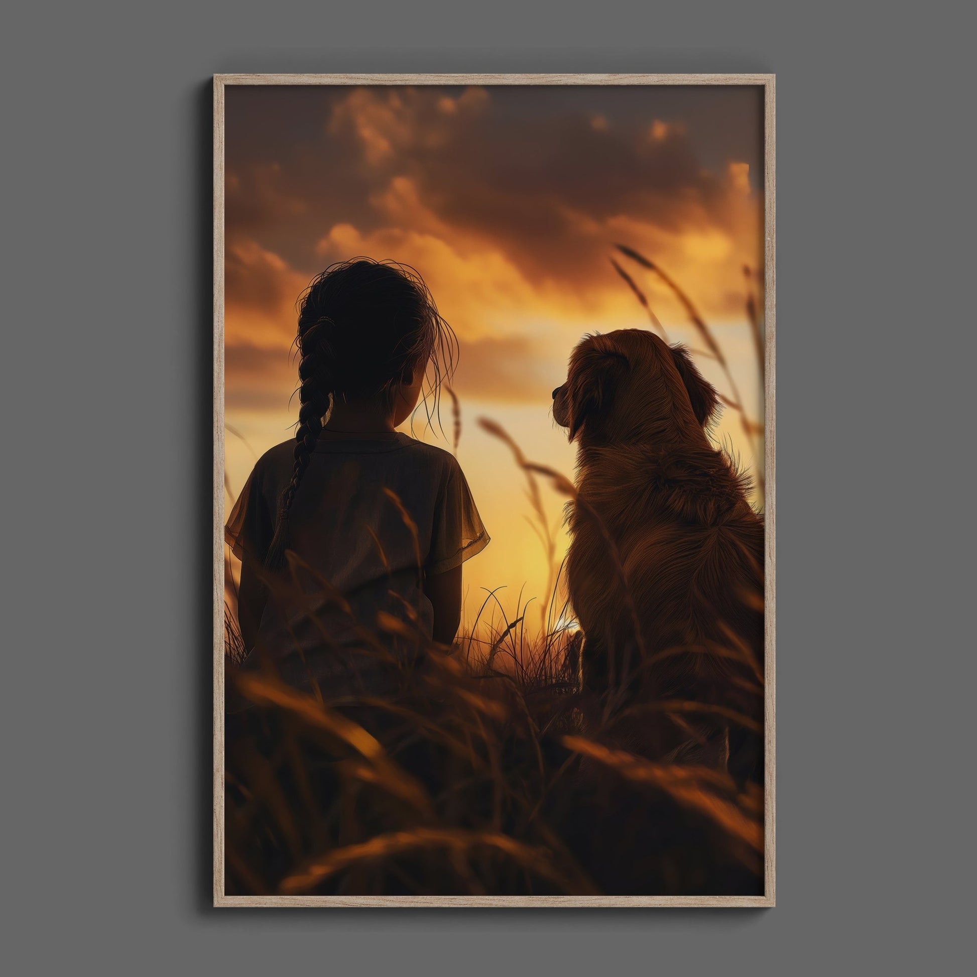 Girl and Dog at Dusk Digital Art Download - Luxuria Canvas