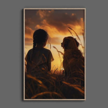 Girl and Dog at Dusk Digital Art Download - Luxuria Canvas