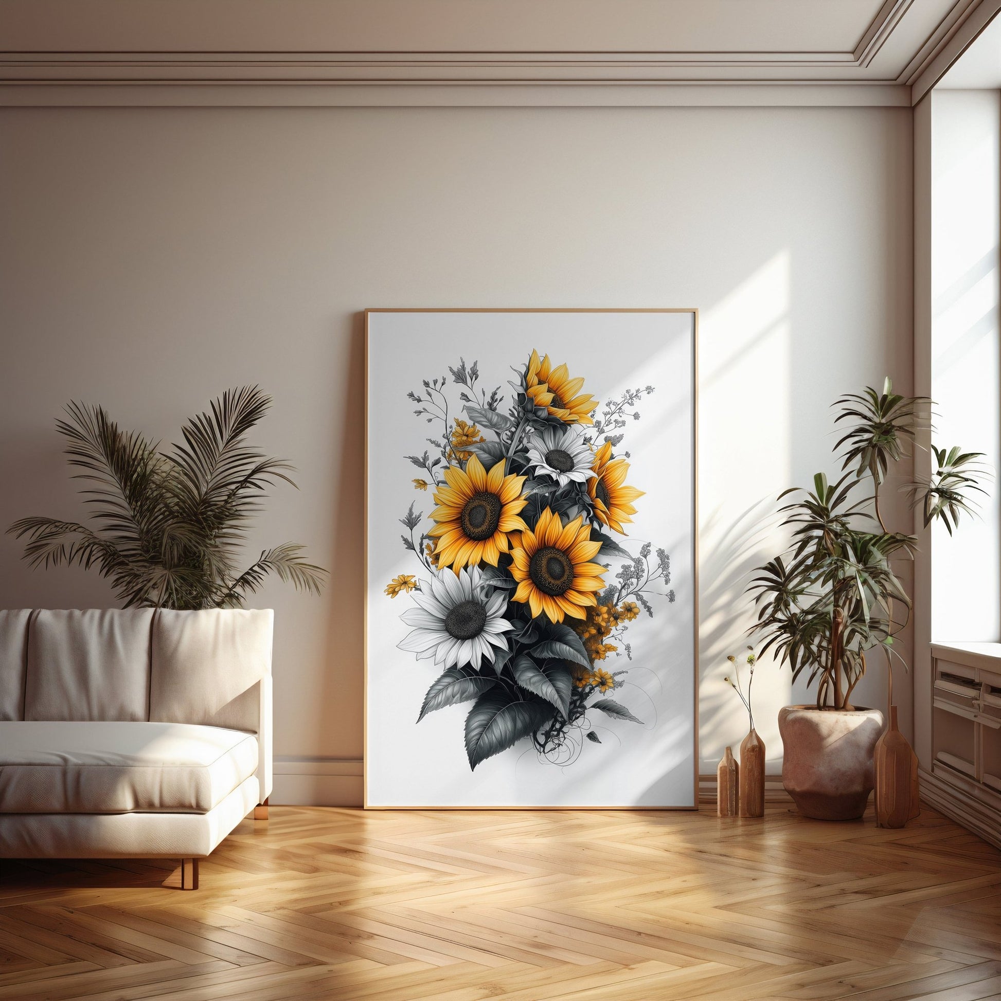 Monochromatic Sunflowers Digital Art Download - Luxuria Canvas