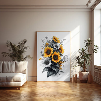 Monochromatic Sunflowers Digital Art Download - Luxuria Canvas