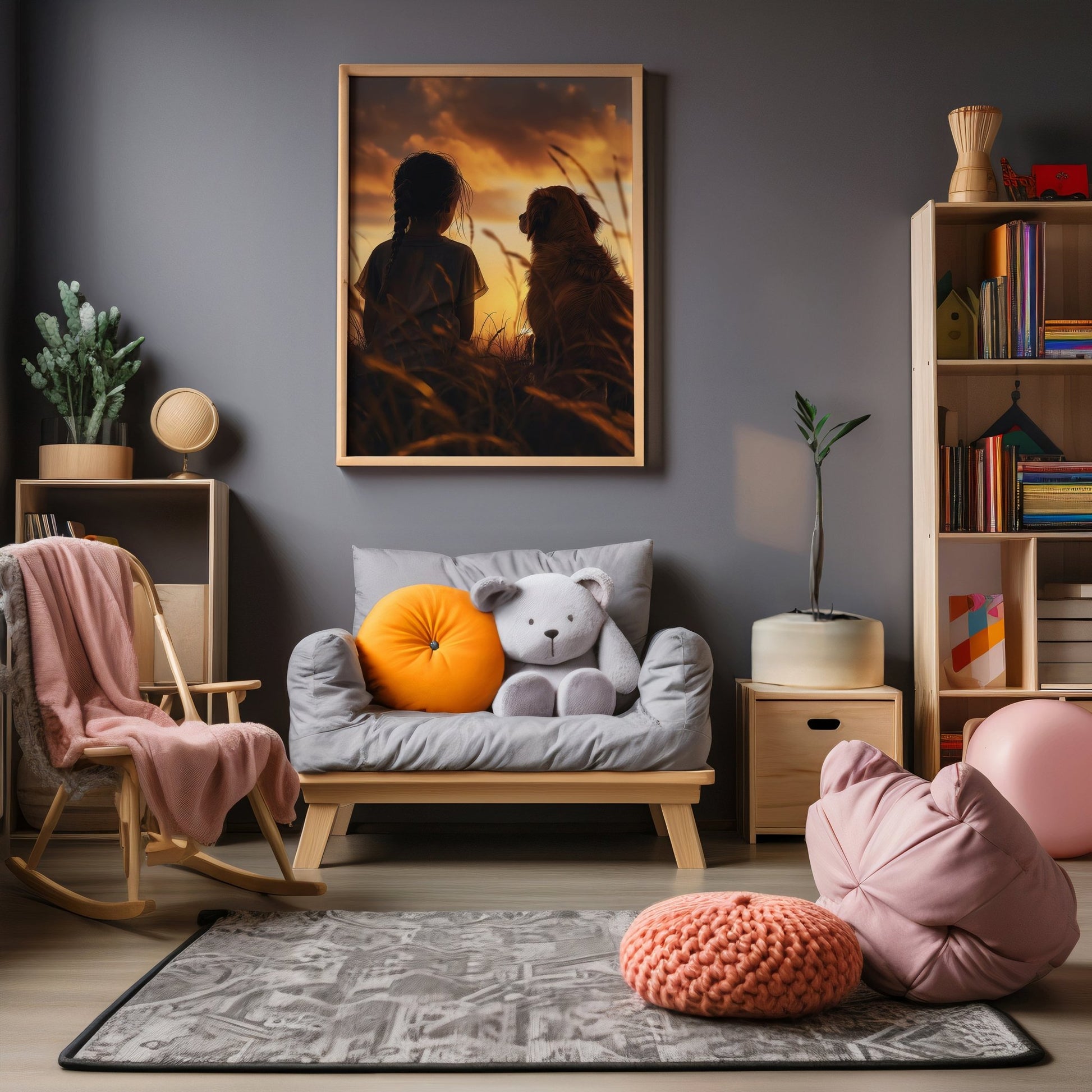 Girl and Dog at Dusk Digital Art Download - Luxuria Canvas