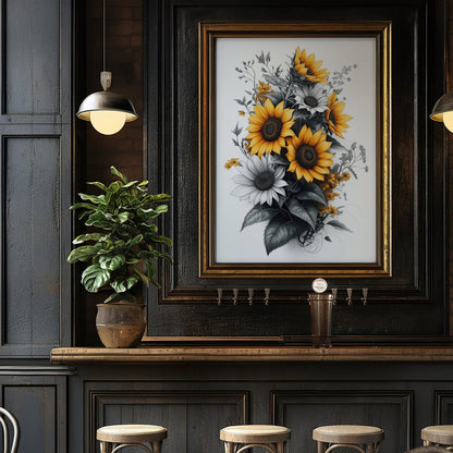 Monochromatic Sunflowers Digital Art Download - Luxuria Canvas