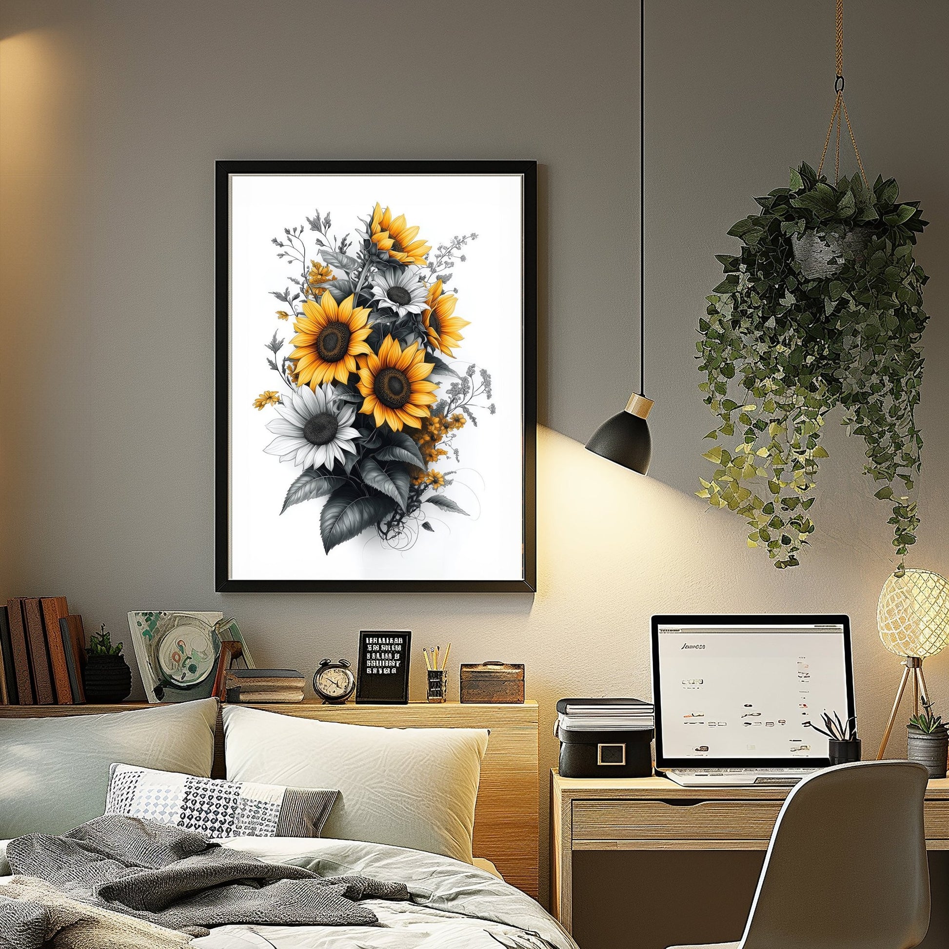 Monochromatic Sunflowers Digital Art Download - Luxuria Canvas
