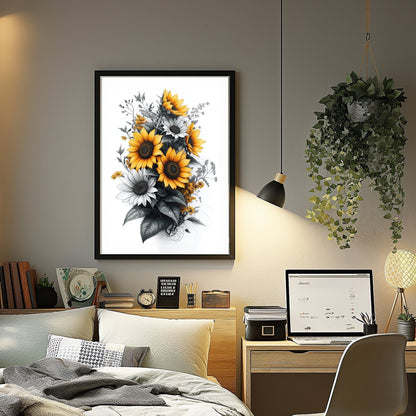 Monochromatic Sunflowers Digital Art Download - Luxuria Canvas