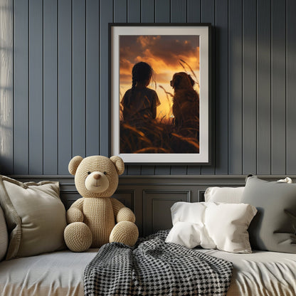 Girl and Dog at Dusk Digital Art Download - Luxuria Canvas